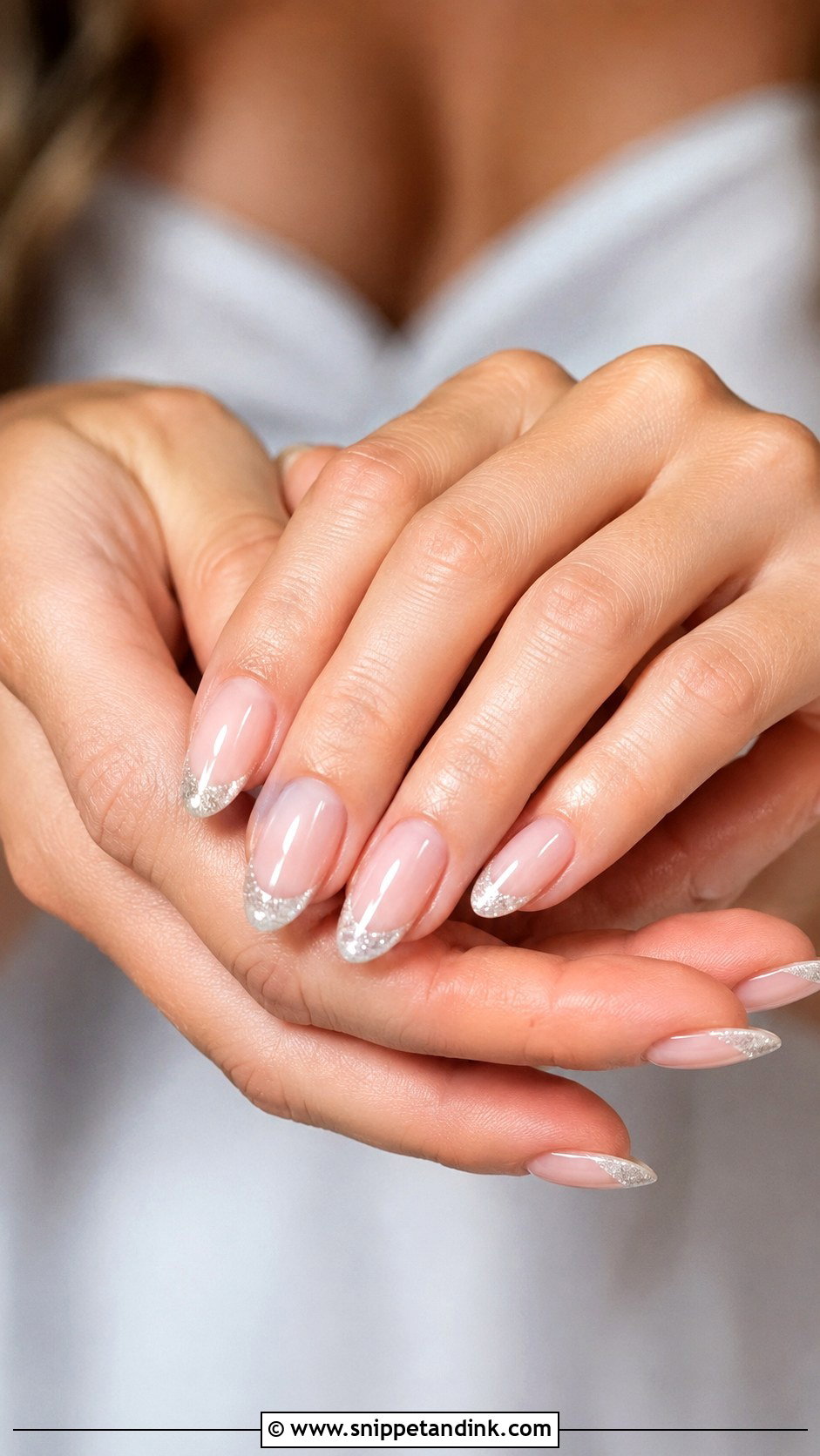 Silver Glitter French Maid Of Honor Nails - Snippet and Ink - 20 Maid of Honor Nails Ideas Wedding Day