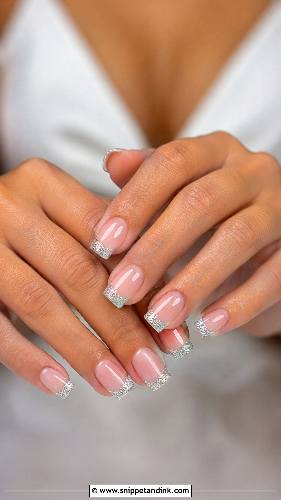 Silver Glitter French Wedding Nails - Snippet and Ink - 20 Silver Wedding Nails