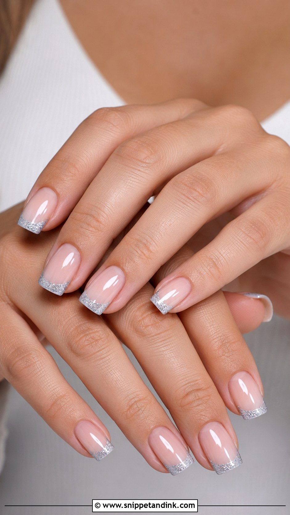 Silver Glitter French Wedding Nails - Snippet and Ink - 20 Classy Bridal Sparkle Wedding Nails for Bride