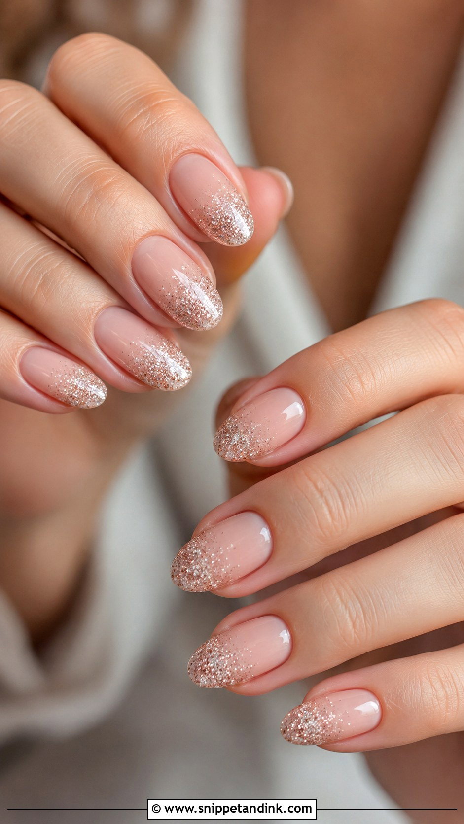 Silver Glitter French Winter Bridal Nails - Snippet and Ink - 20 Winter Bridal Nails