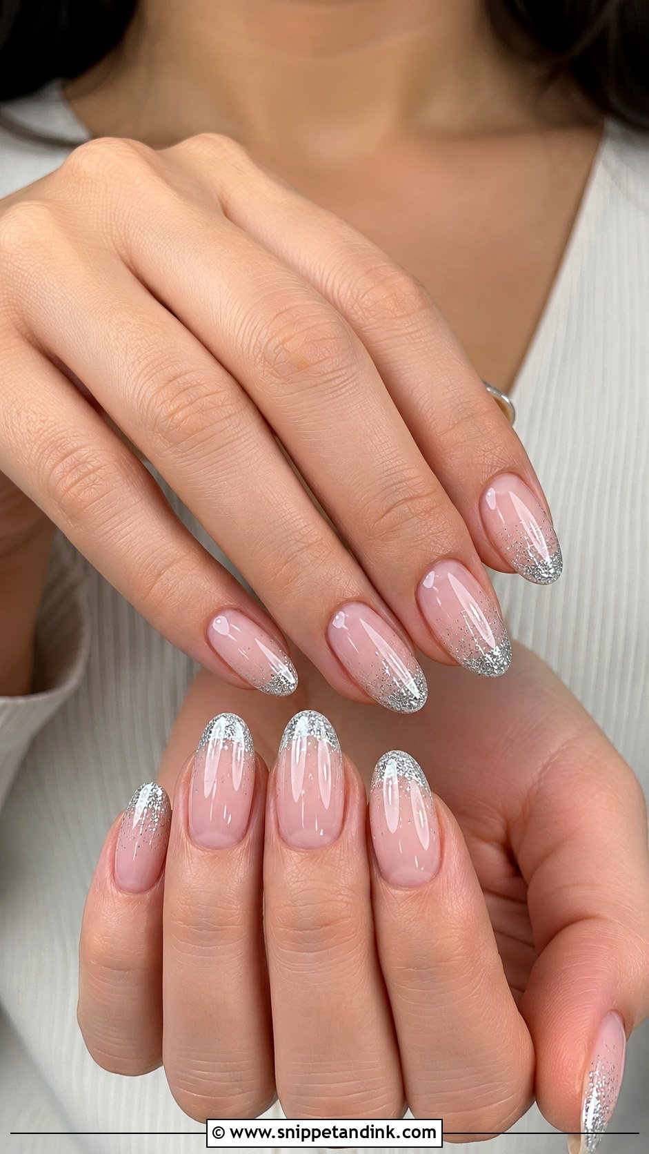 Silver Glitter French Winter Wedding Guest Nails - Snippet and Ink - 20 Winter Wedding Nails Guest