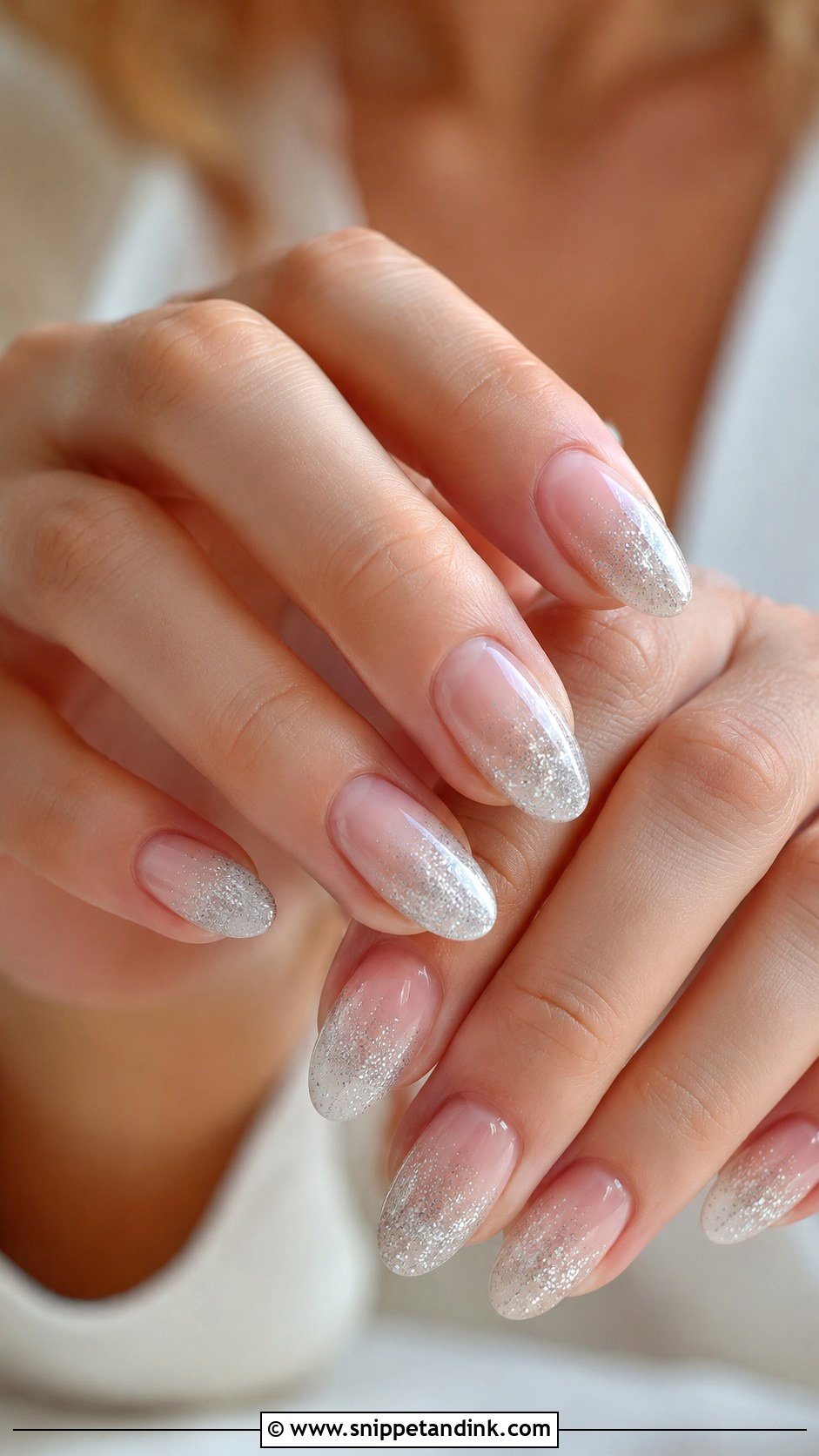 Silver Glitter Oval Bridal Nails - Snippet and Ink - 20 Oval Bridal Nails