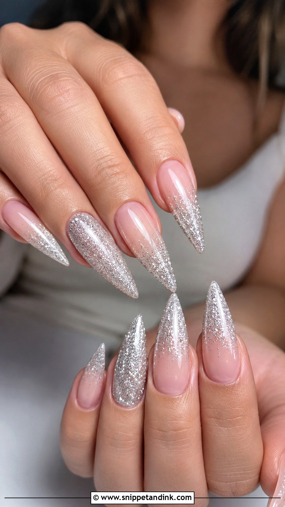 Silver Glitter Stiletto Wedding Nails - Snippet and Ink - 20 Stiletto Wedding Nails