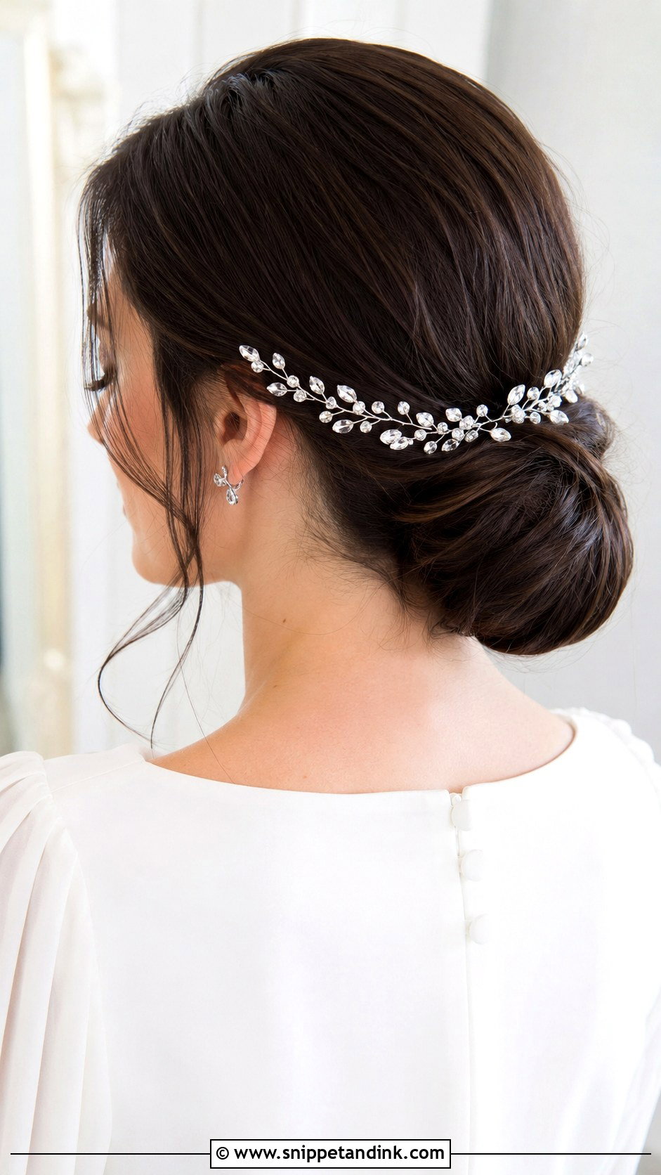 Silver Hair Vine With Sleek Chignon - Snippet and Ink - 20 Bridal Hair Vine Ideas