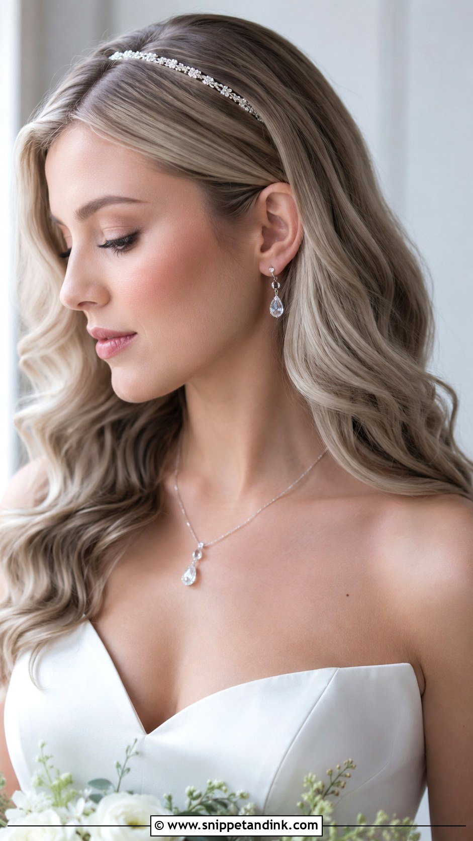 Silver Headband With Cool Toned Waves - Snippet and Ink - 20 Bridal Headband with Hair Down Ideas