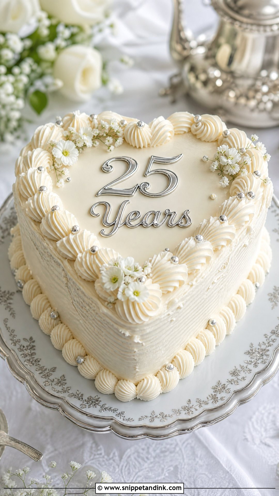 Silver Heart Anniversary Cake - Snippet and Ink - 25 Silver Wedding Anniversary Cake Ideas