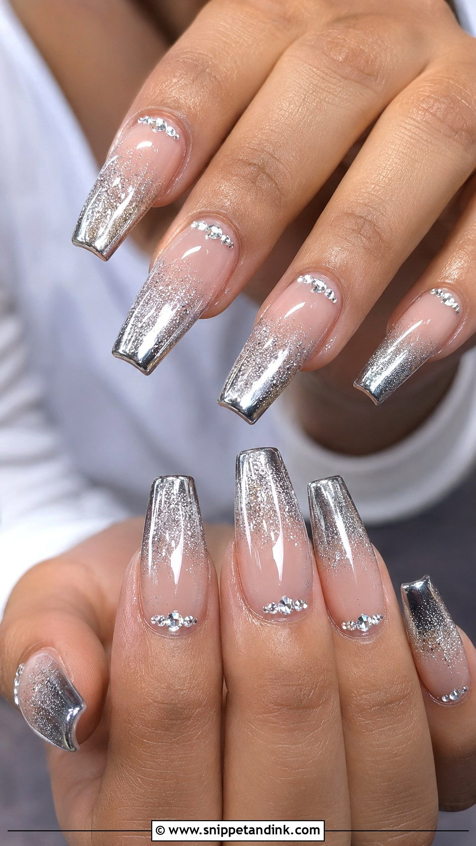 Silver Indian Wedding Nails With Crystal Accents - Snippet and Ink - 20 Indian Bride Wedding Nails
