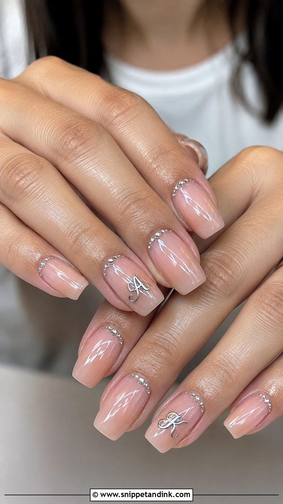 Silver Initial Wedding Nails - Snippet and Ink - 20 Wedding Nails with Initials