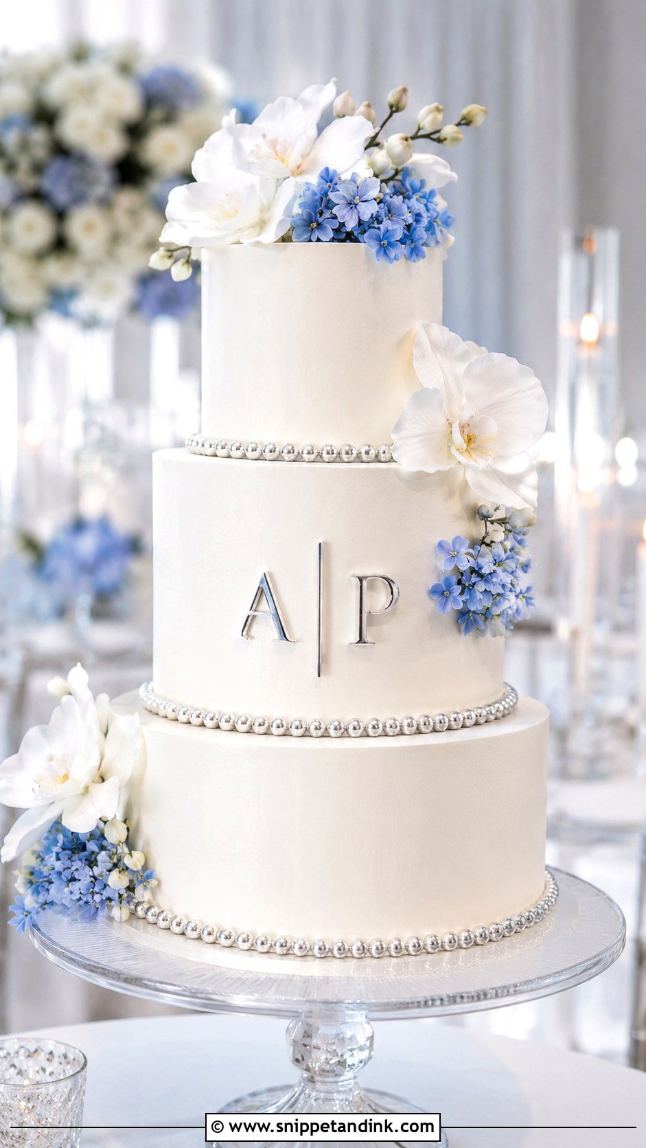 Silver Initials Wedding Cake - Snippet and Ink - 25 Initials on Wedding Cake Ideas