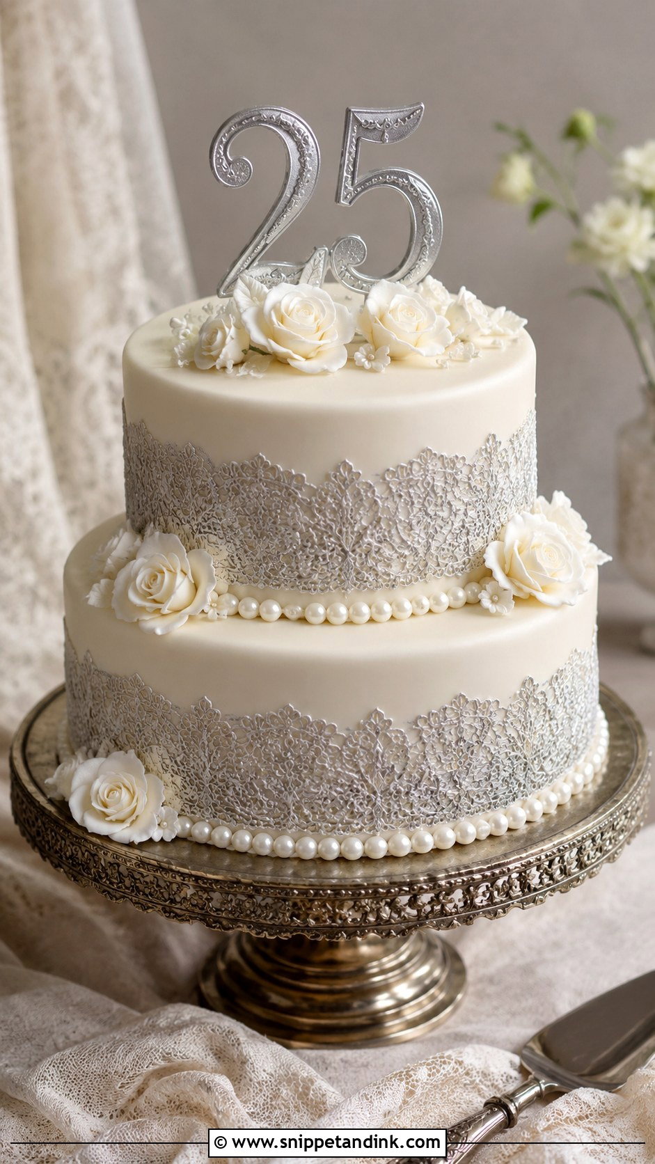 Silver Lace Anniversary Cake - Snippet and Ink - 20 Cakes for 25th Anniversary