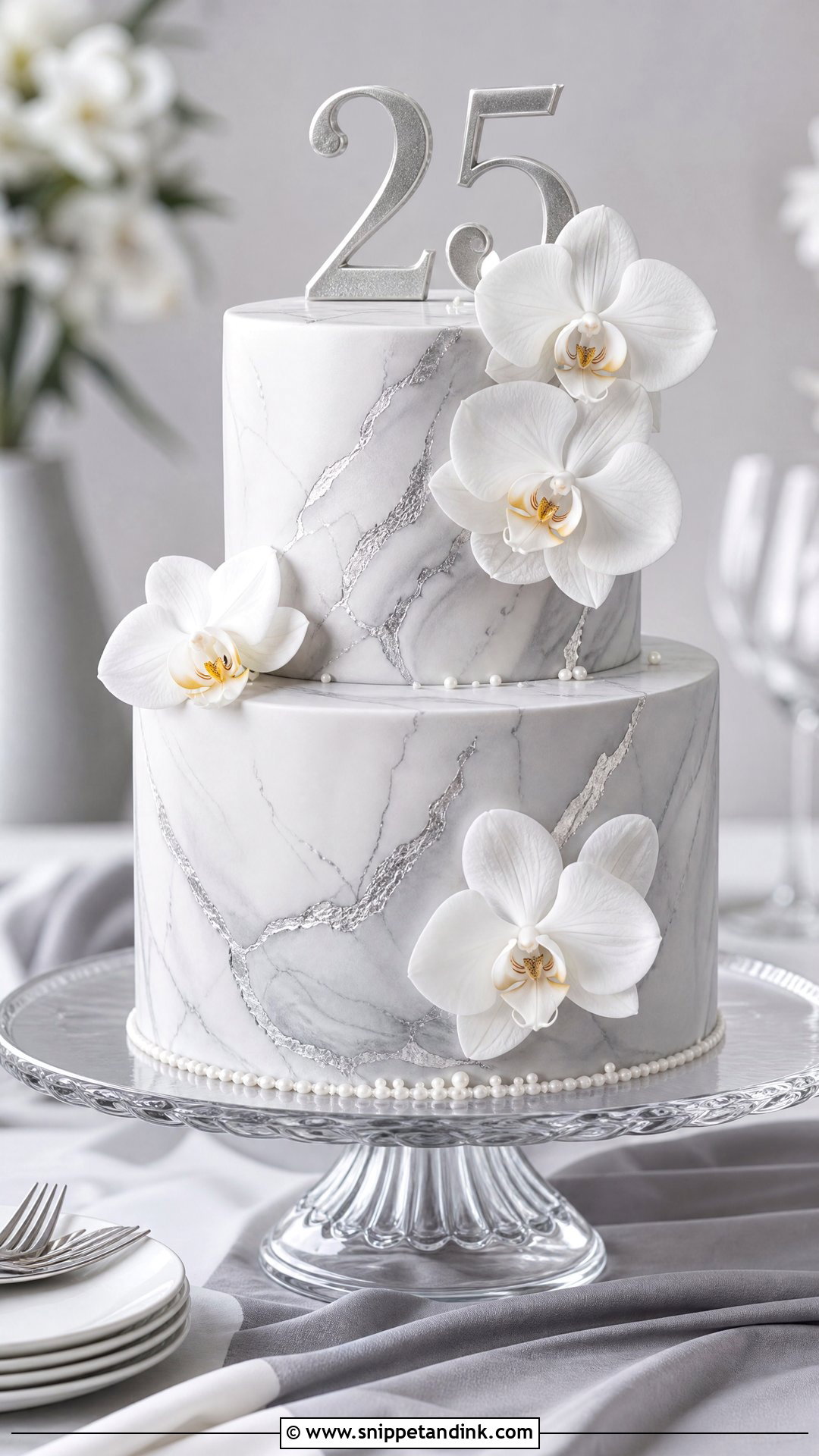 Silver Marble Anniversary Cake - Snippet and Ink - 25 Silver Wedding Anniversary Cake Ideas