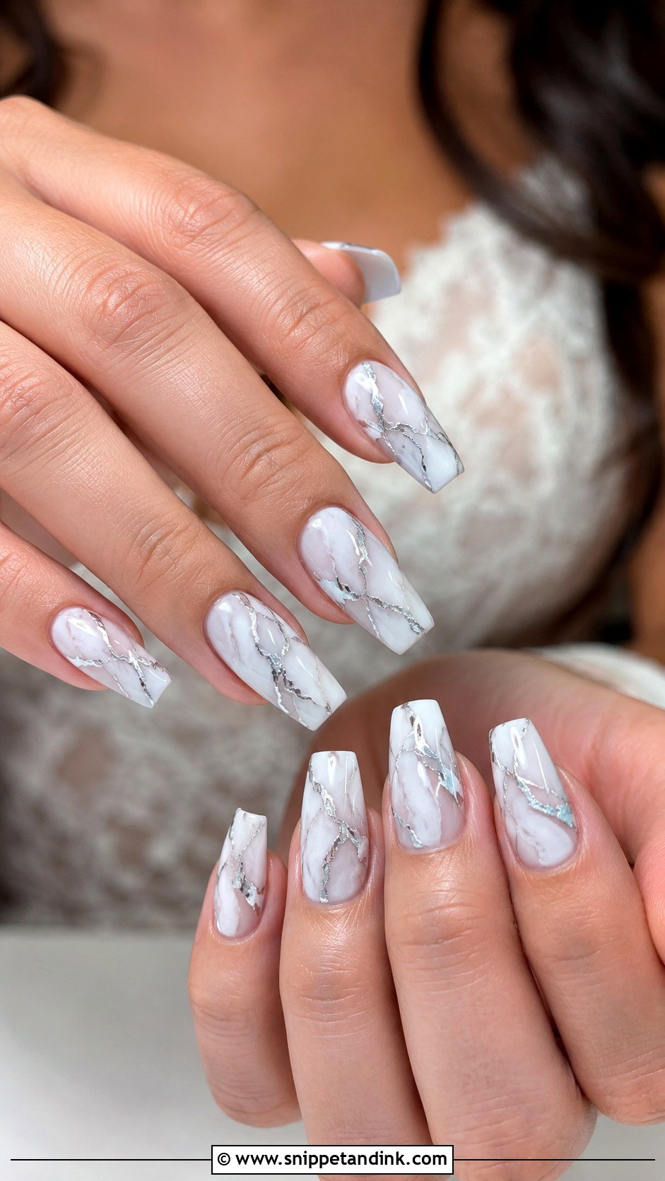 Silver Marble Wedding Nails - Snippet and Ink - 20 Silver Wedding Nails