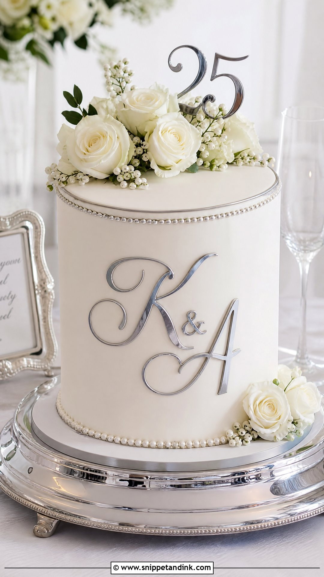Silver Monogram Anniversary Cake - Snippet and Ink - 25 Silver Wedding Anniversary Cake Ideas