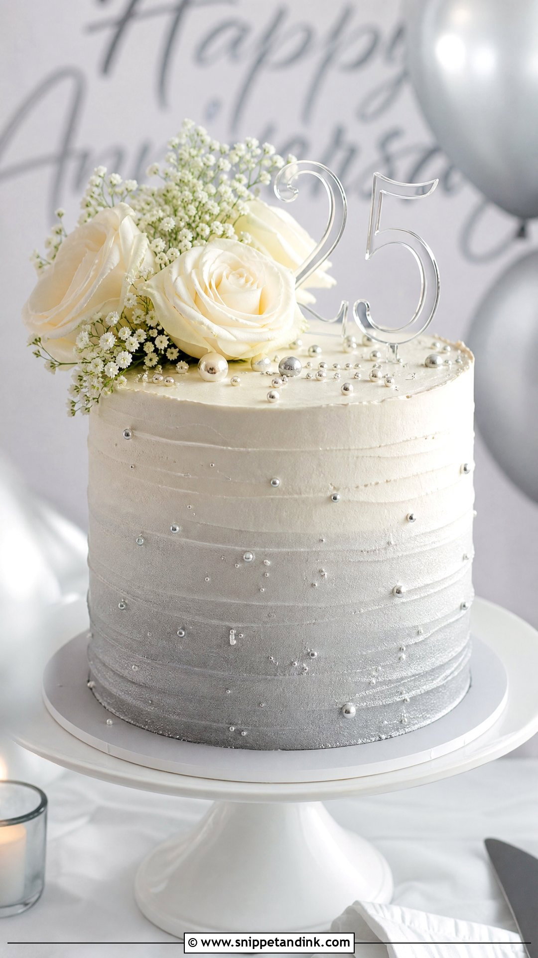 Silver Ombre Anniversary Cake - Snippet and Ink - 25 Silver Wedding Anniversary Cake Ideas