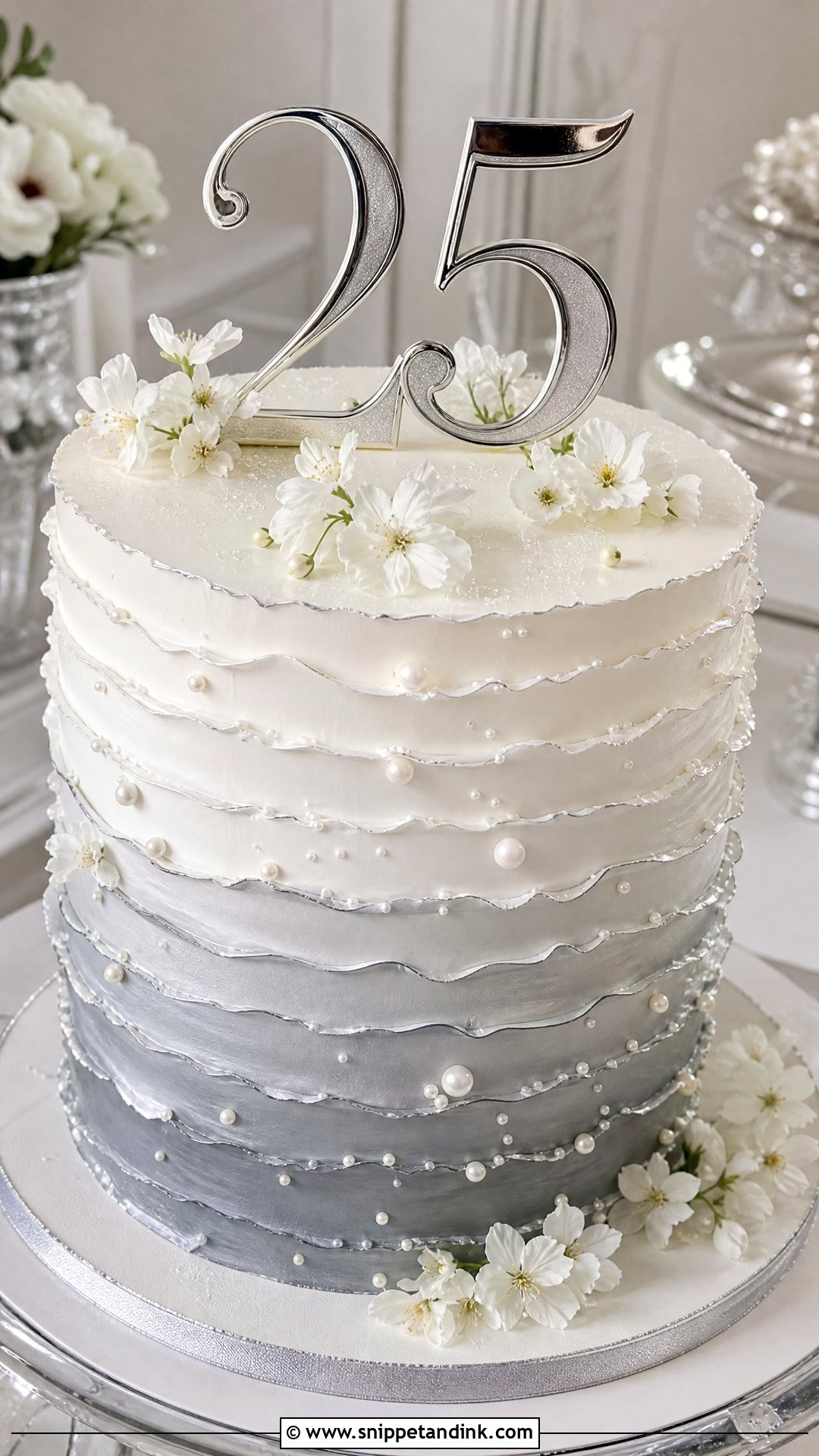 Silver Ombre Anniversary Cake - Snippet and Ink - 25 25th Wedding Anniversary Cakes