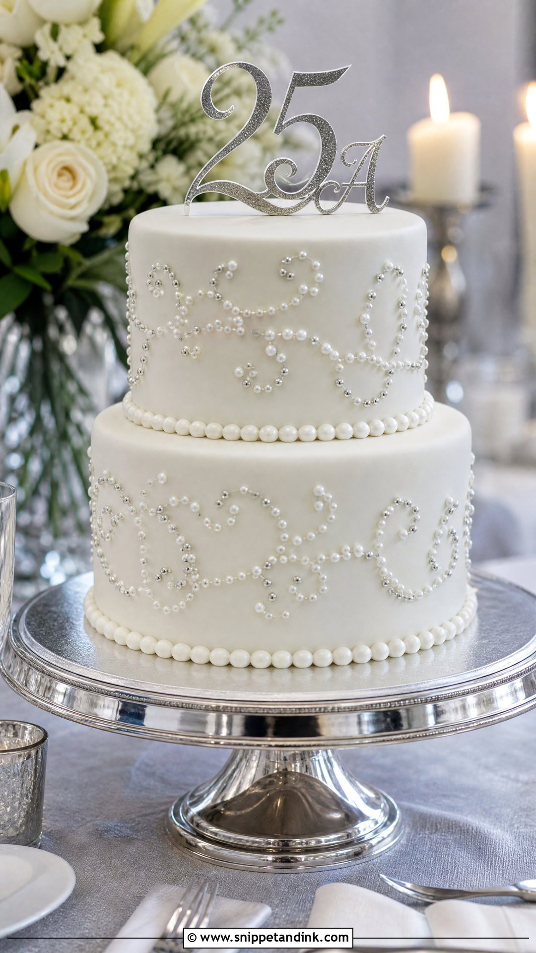 Silver Pearl Anniversary Cake - Snippet and Ink - 25 Silver Wedding Anniversary Cake Ideas