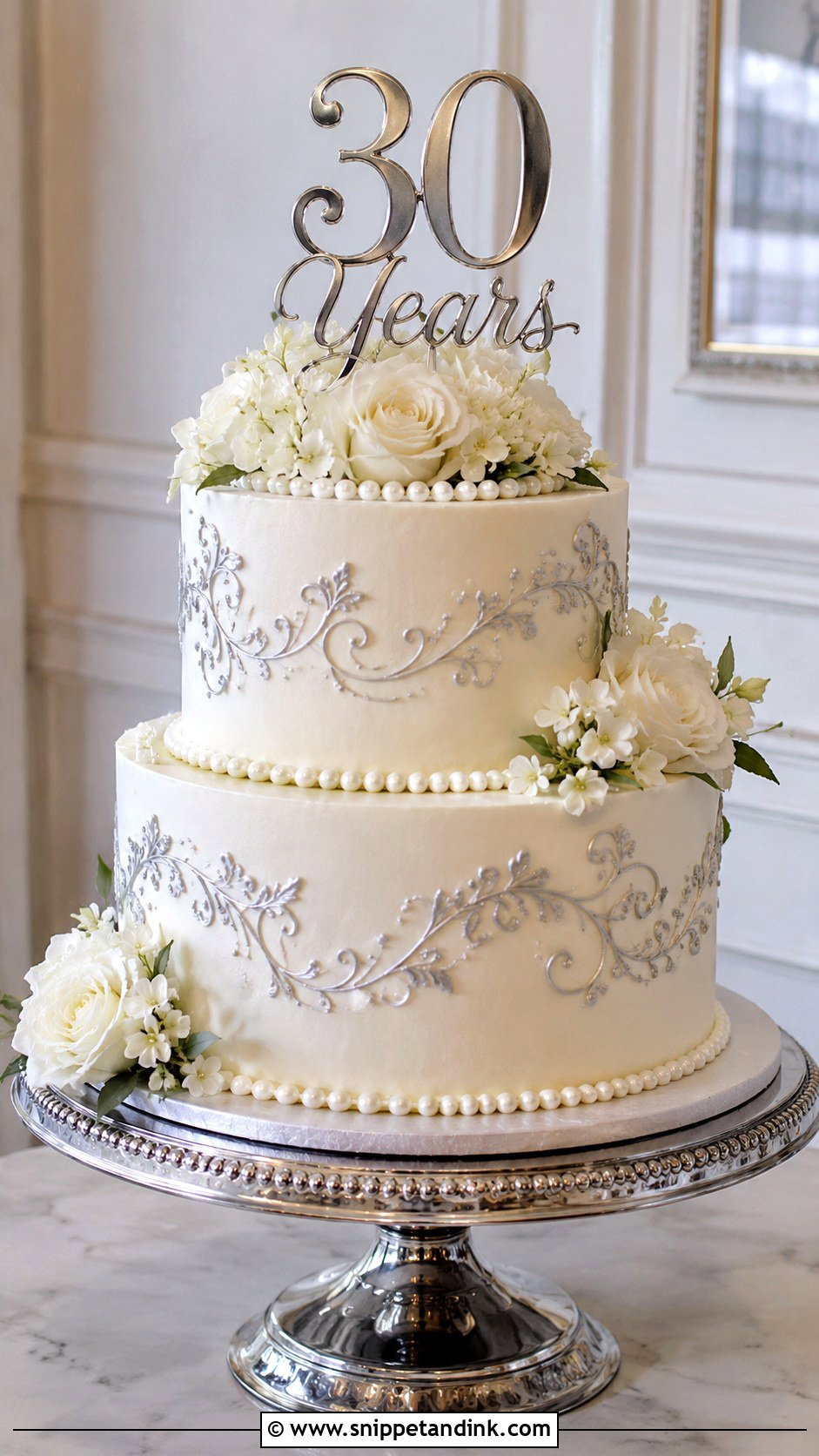 Silver Pearl Anniversary Cake - Snippet and Ink - 20 30th Wedding Anniversary Cake Ideas