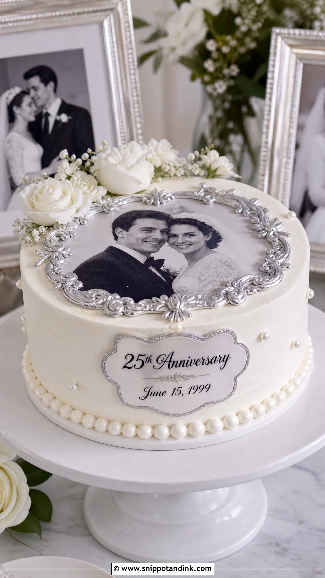 Silver Photo Anniversary Cake - Snippet and Ink - 25 Silver Wedding Anniversary Cake Ideas
