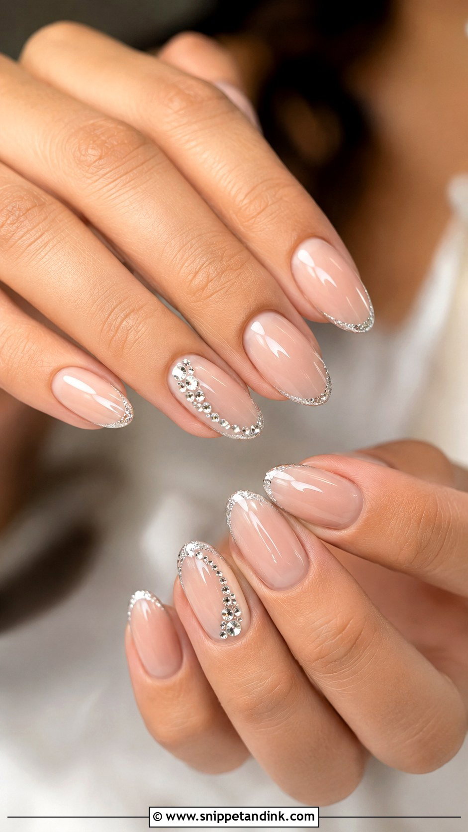 Silver Rhinestone Wedding Nails - Snippet and Ink - 20 Wedding Nails with Rhinestones