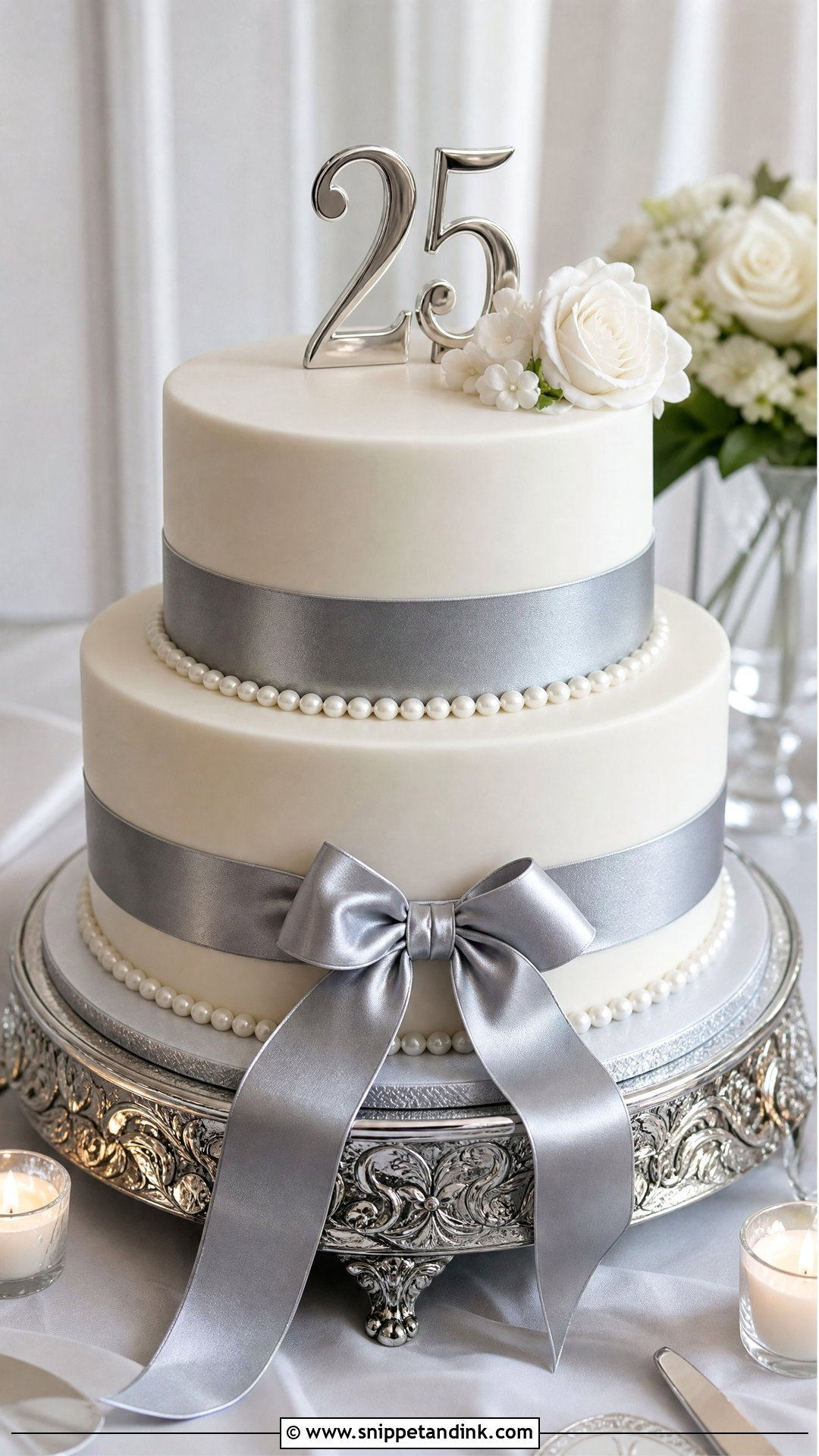 Silver Ribbon Anniversary Cake - Snippet and Ink - 25 Silver Wedding Anniversary Cake Ideas