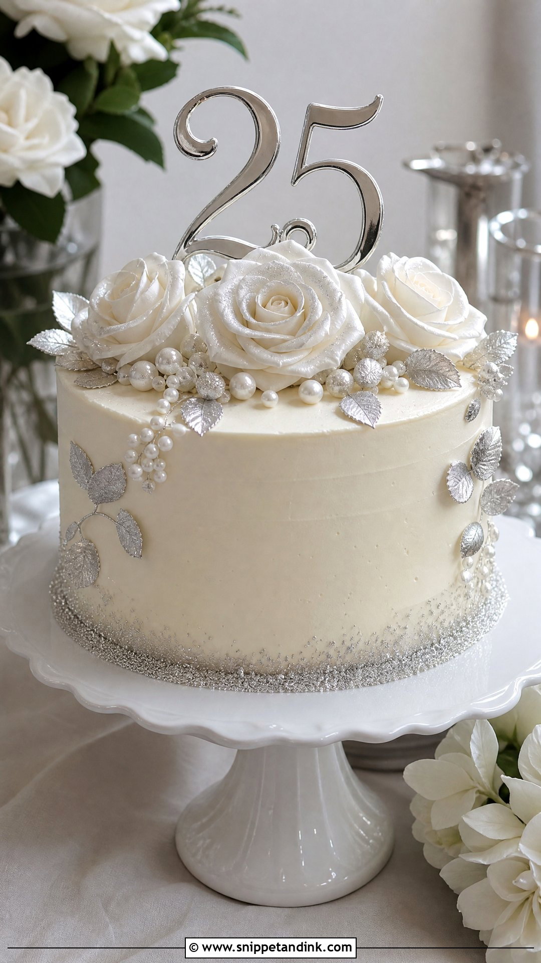 Silver Rose Anniversary Cake - Snippet and Ink - 25 Silver Wedding Anniversary Cake Ideas