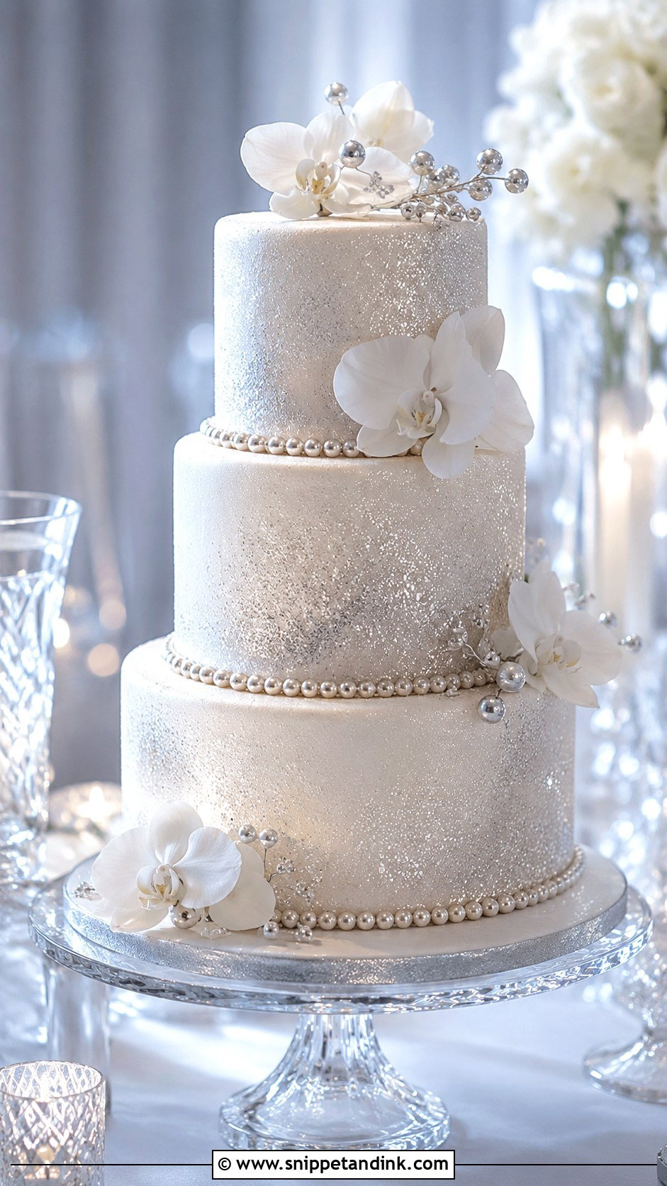 Silver Sparkle Wedding Cake - Snippet and Ink - 30 Sparkle Wedding Cake Ideas