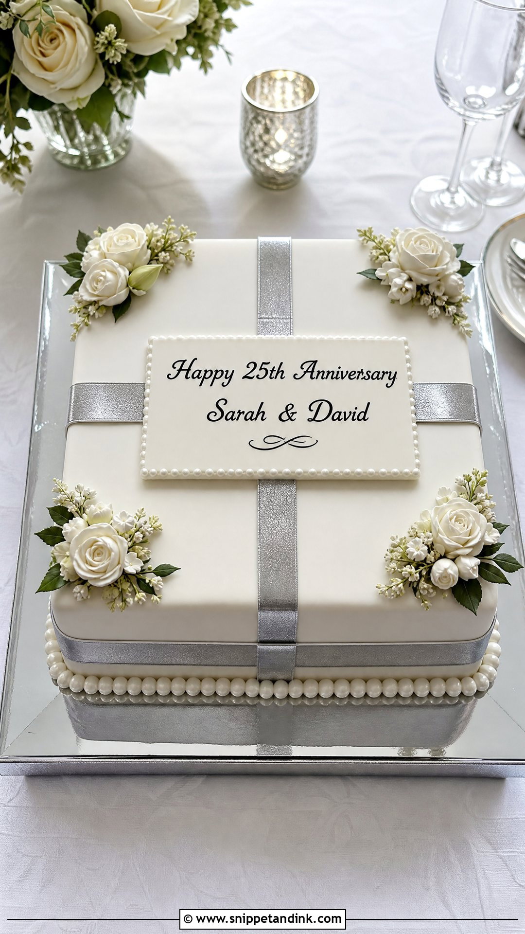 Silver Square Anniversary Cake - Snippet and Ink - 25 Silver Wedding Anniversary Cake Ideas