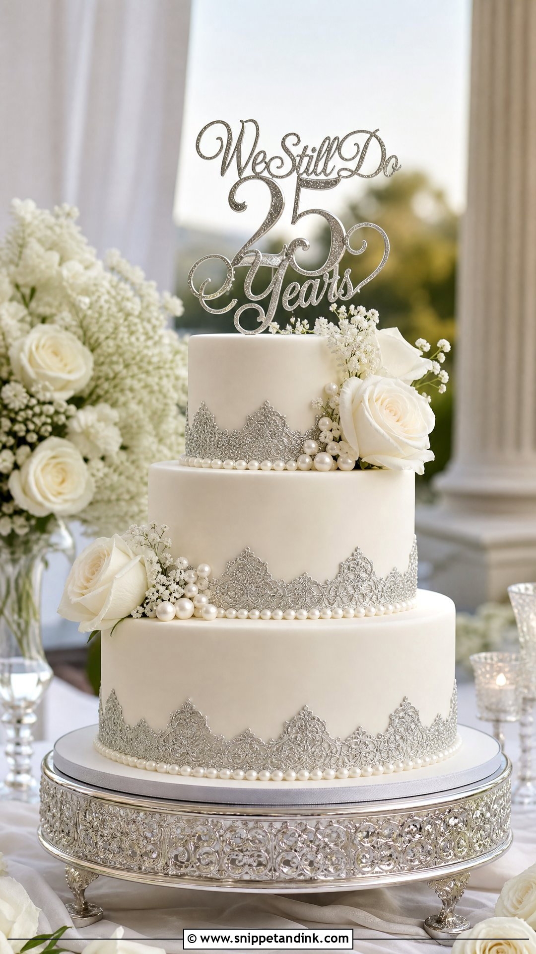 Silver Vow Renewal Cake - Snippet and Ink - 25 Silver Wedding Anniversary Cake Ideas