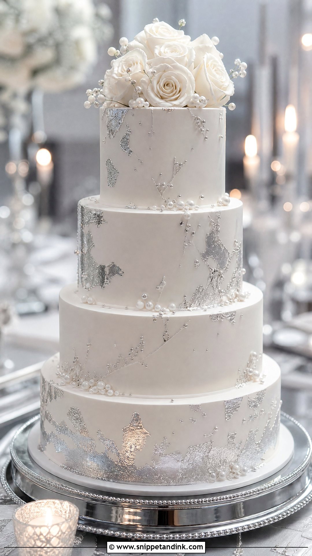 Silver Wedding Cake - Snippet and Ink - 20 Winter Wedding Cake Ideas