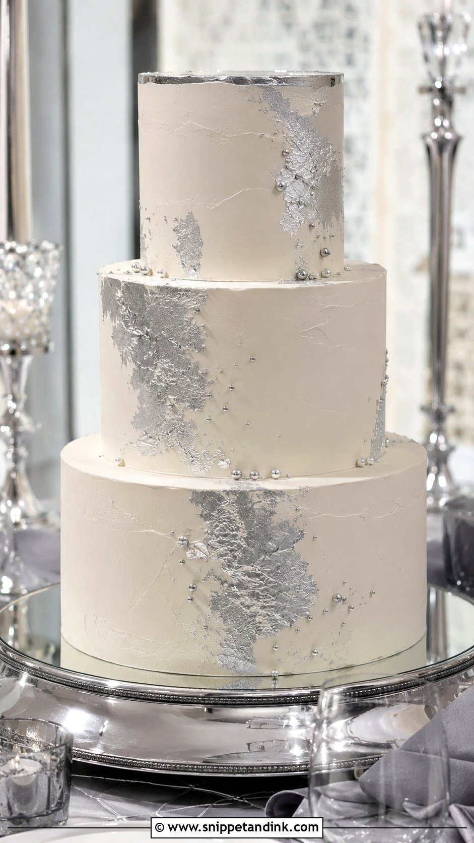 Silver Wedding Cake - Snippet and Ink - 25 Wedding Cakes No Flowers