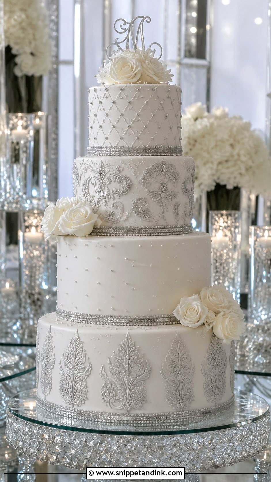 Silver Wedding Cake - Snippet and Ink - 20 Glitz and Glam Cake Ideas for Wedding
