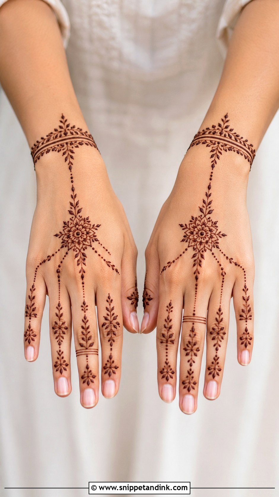 Simple Backhand Mehndi Design For Long Fingers - Snippet and Ink - 35 Simple Backhand Mehndi Designs