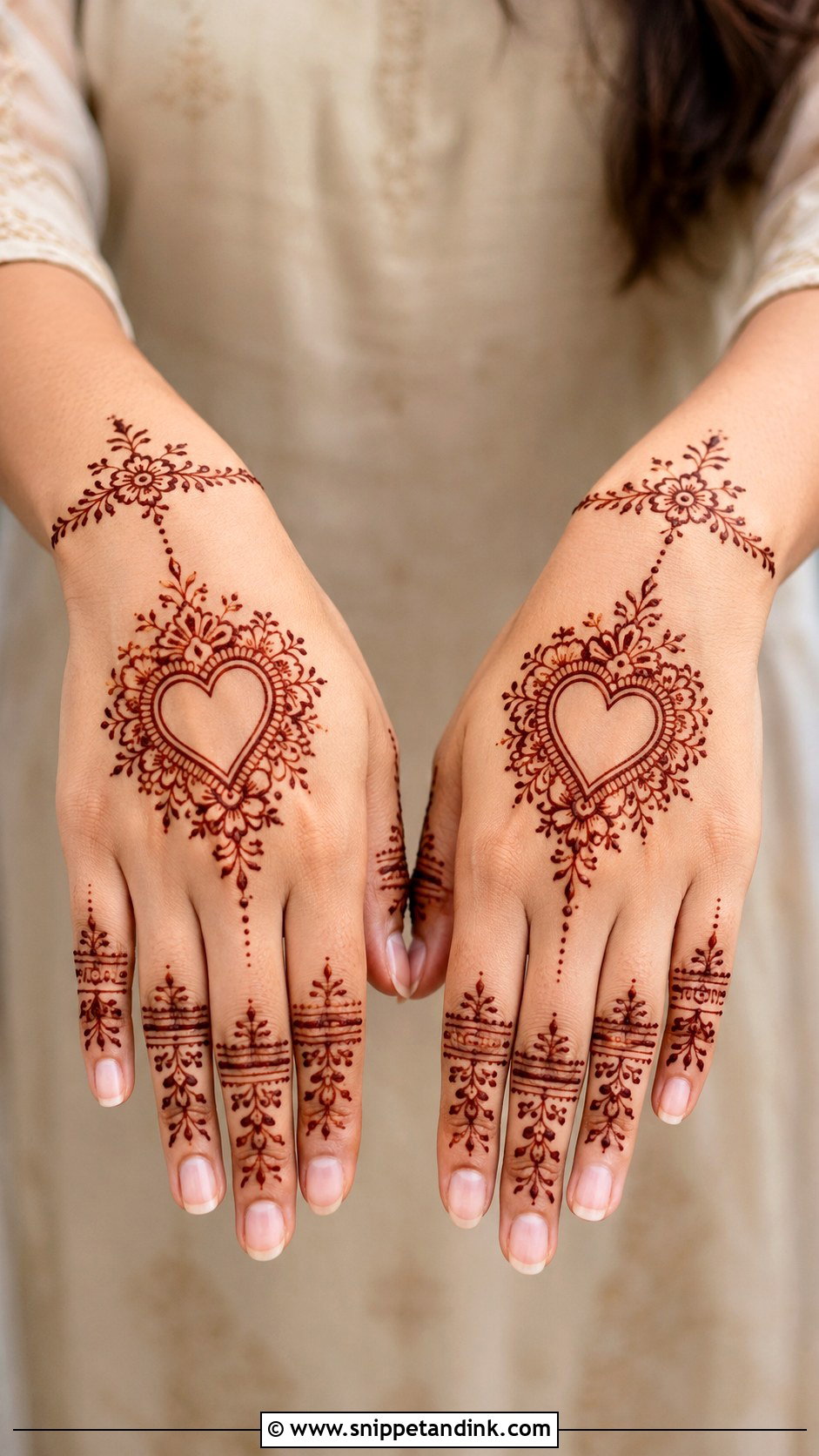 Simple Backhand Mehndi Design With Heart - Snippet and Ink - 35 Simple Backhand Mehndi Designs