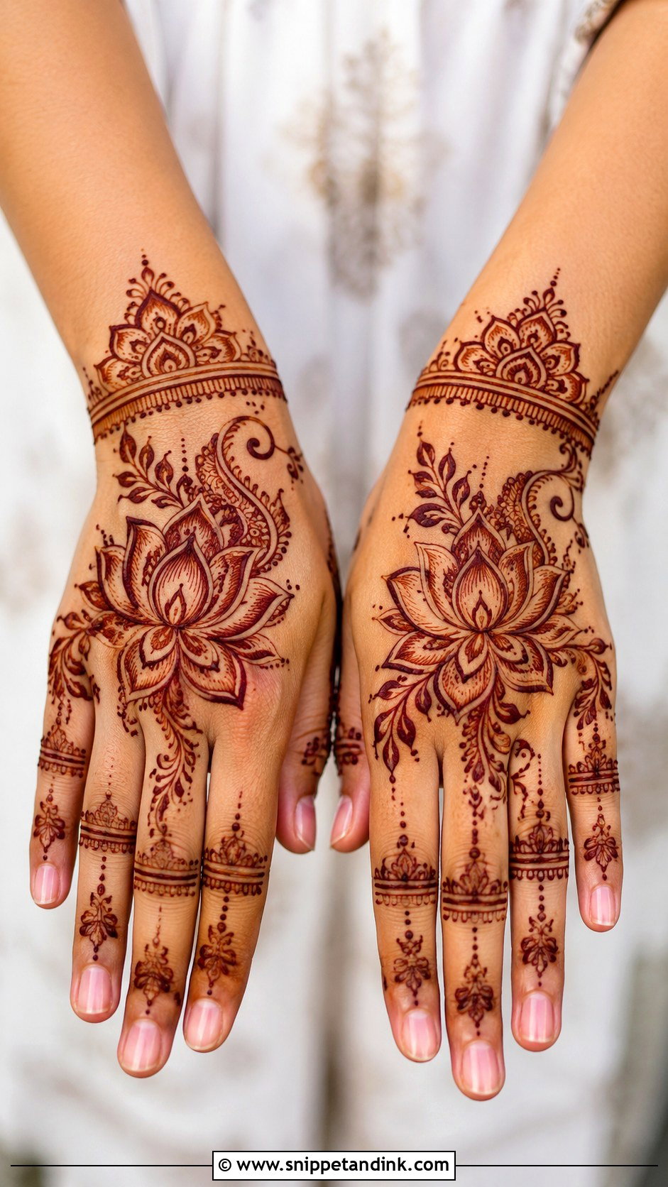 Simple Backhand Mehndi Design With Lotus - Snippet and Ink - 35 Simple Backhand Mehndi Designs