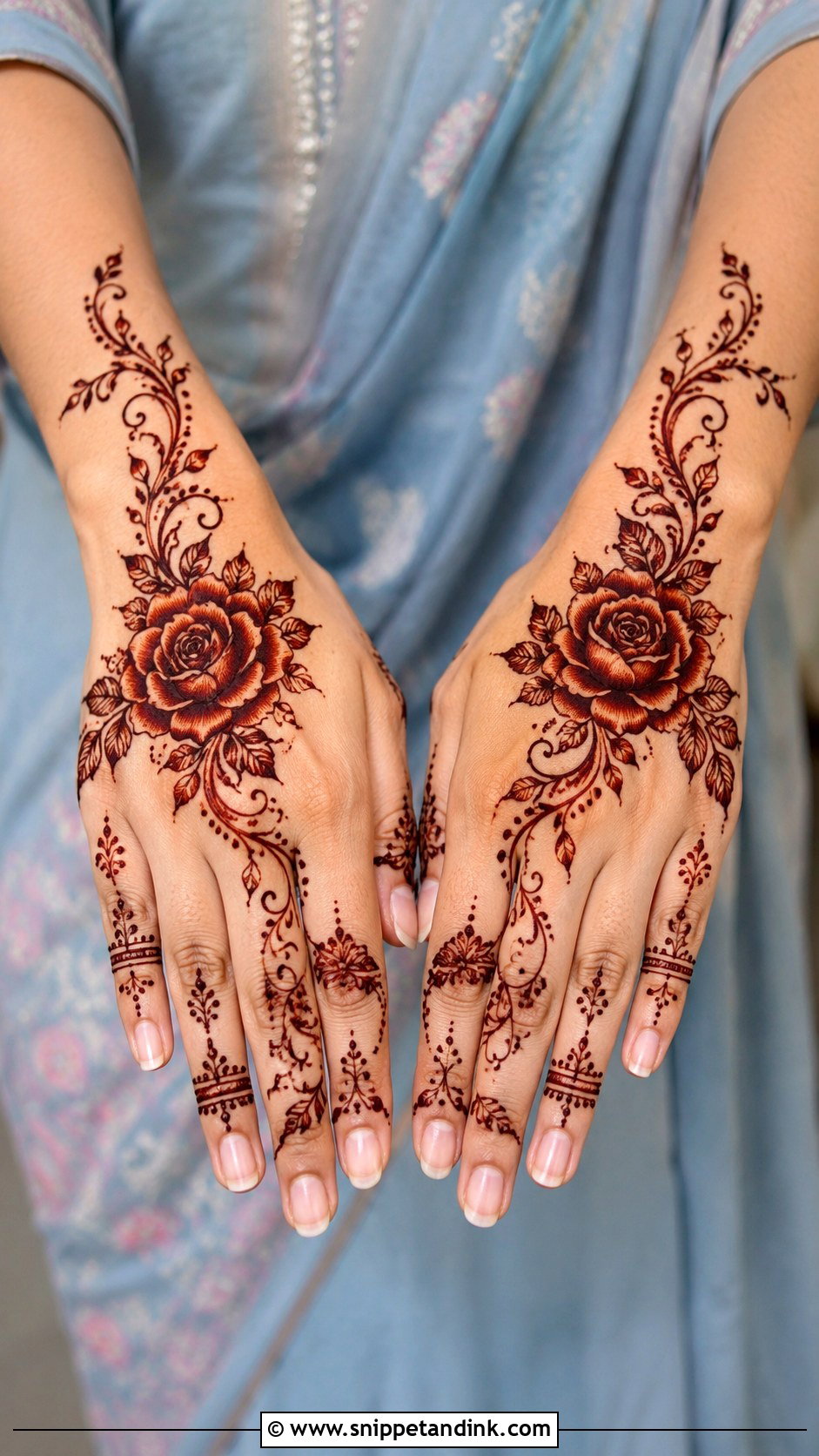 Simple Backhand Mehndi Design With Rose - Snippet and Ink - 35 Simple Backhand Mehndi Designs