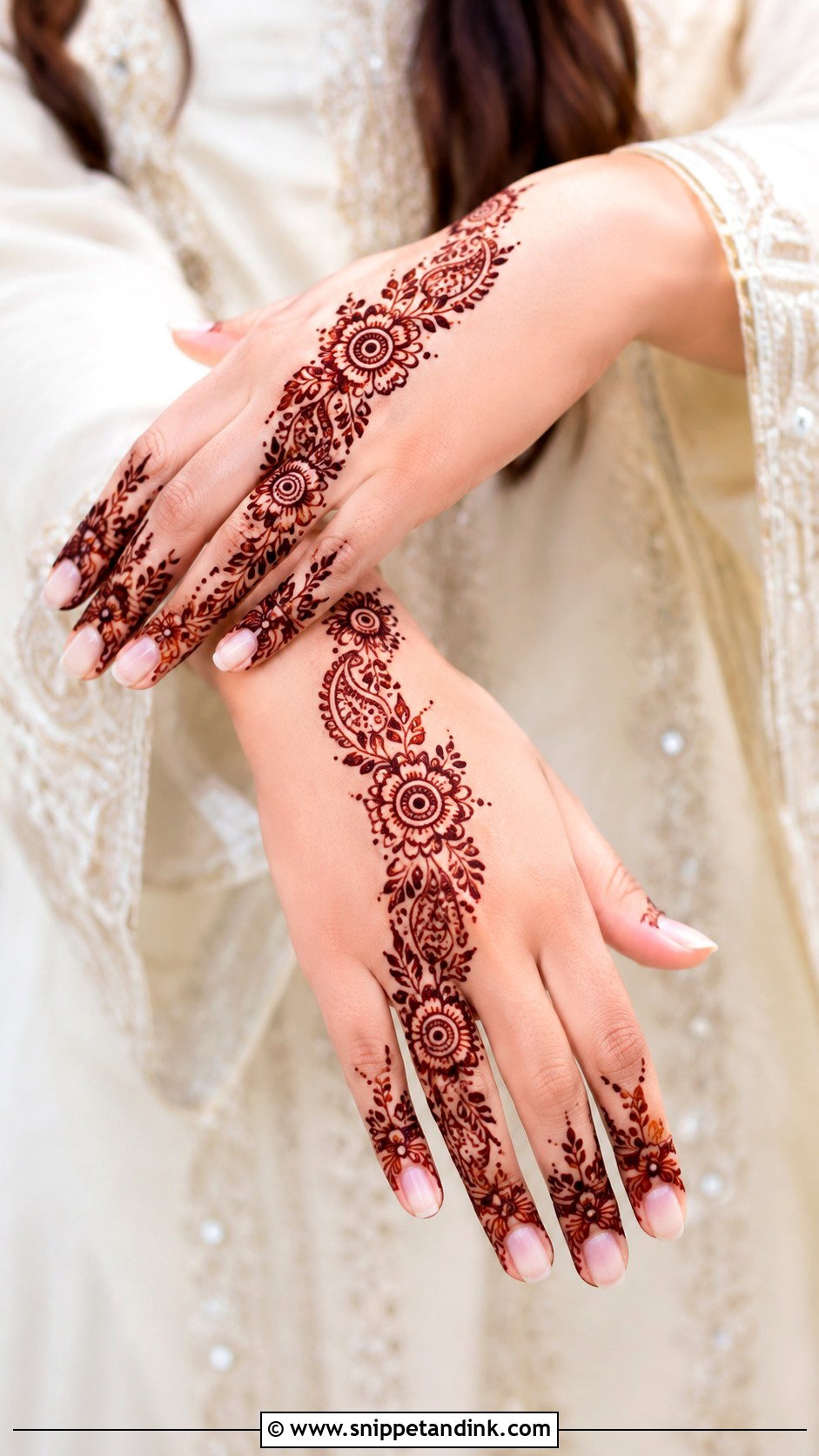 Simple Backhand Mehndi Design With Side Trail - Snippet and Ink - 35 Simple Backhand Mehndi Designs