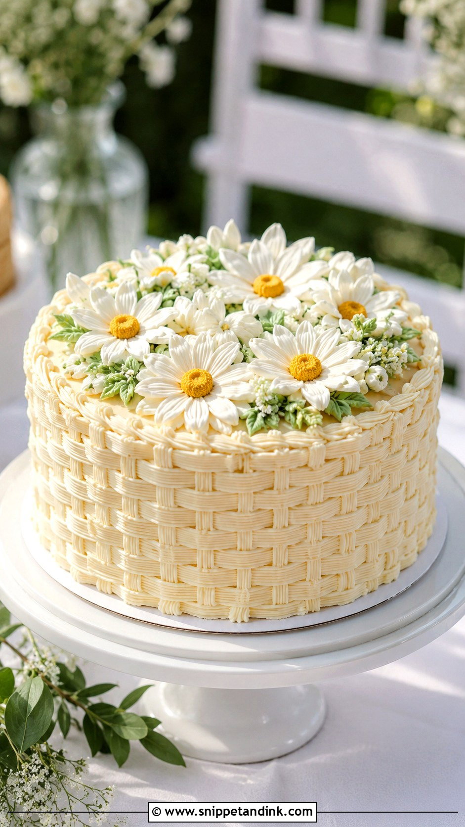 Simple Basket Wedding Cake With Daisies - Snippet and Ink - 20 Basket Cakes with Flowers for Wedding