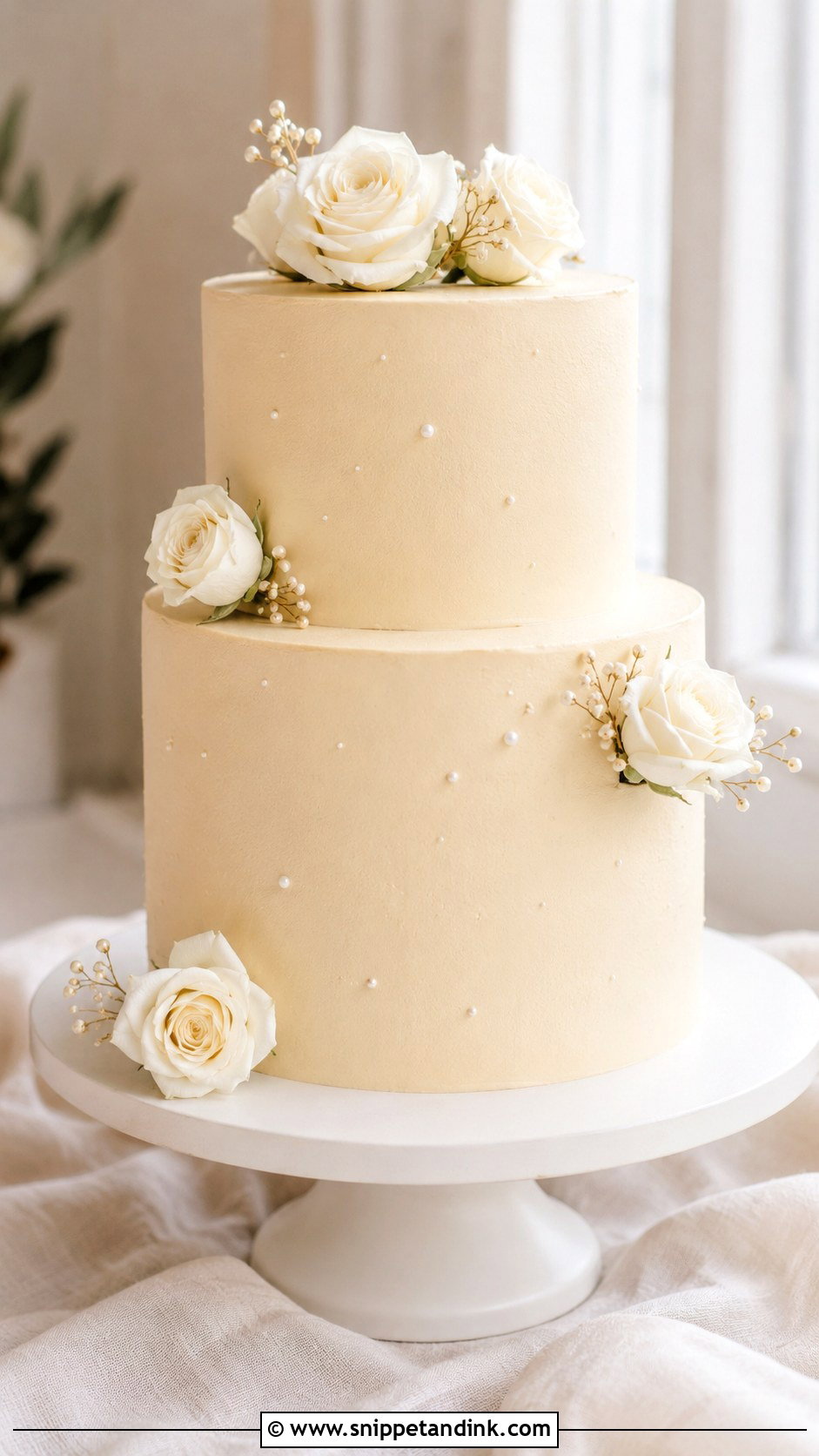 Simple Beige Buttercream Wedding Cake - Snippet and Ink - 20 Simple Beige Wedding Cake Ideas