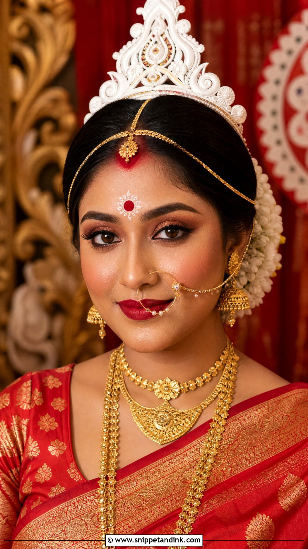 Simple Bengali Bridal Makeup With Red Lip - Snippet and Ink - 20 Simple Bengali Bridal Makeup Ideas