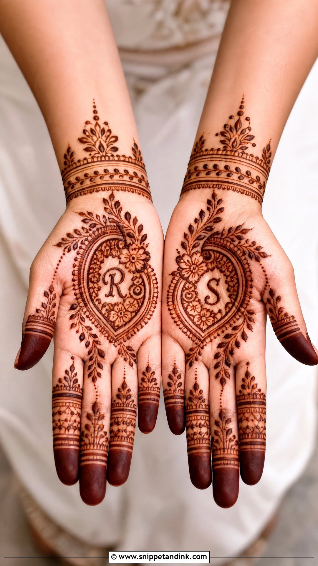 Simple Bridal Mehndi Design With Initials - Snippet and Ink - 30 Simple Bridal Mehndi Designs