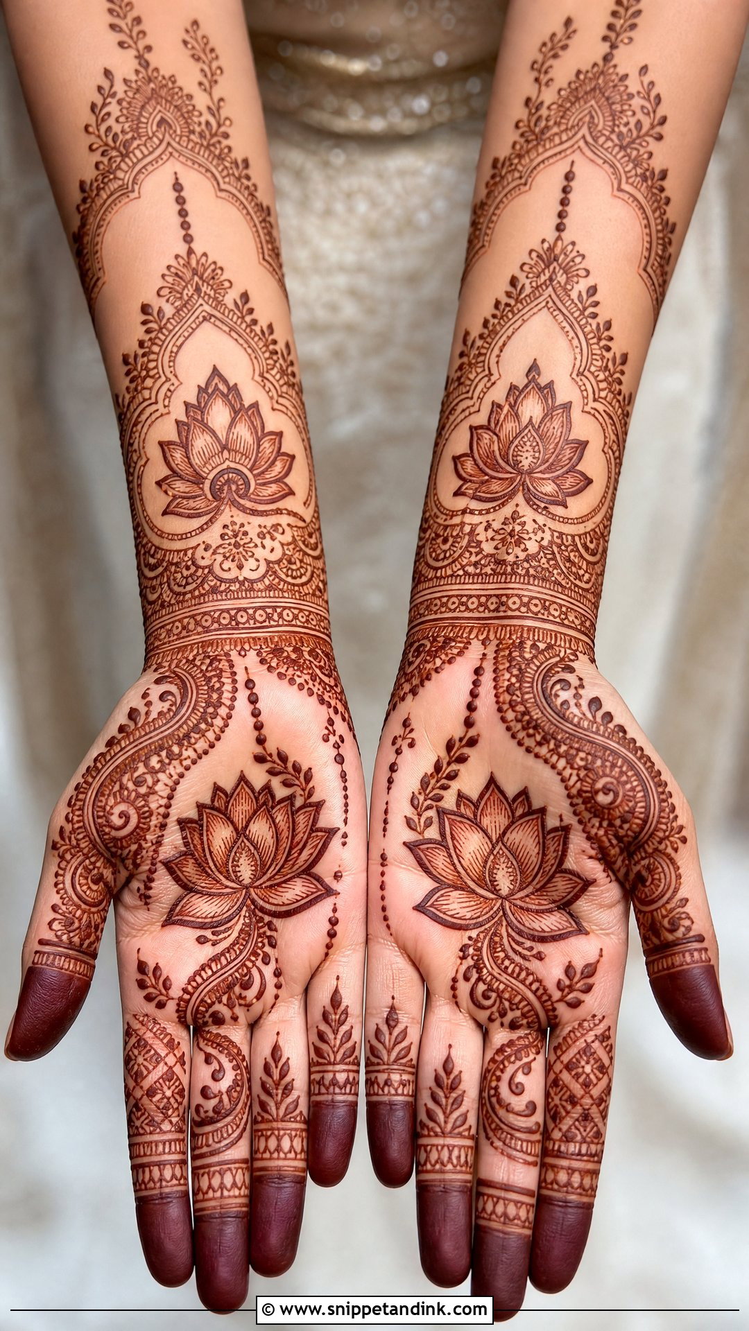 Simple Bridal Mehndi Design With Lotus - Snippet and Ink - 30 Simple Bridal Mehndi Designs