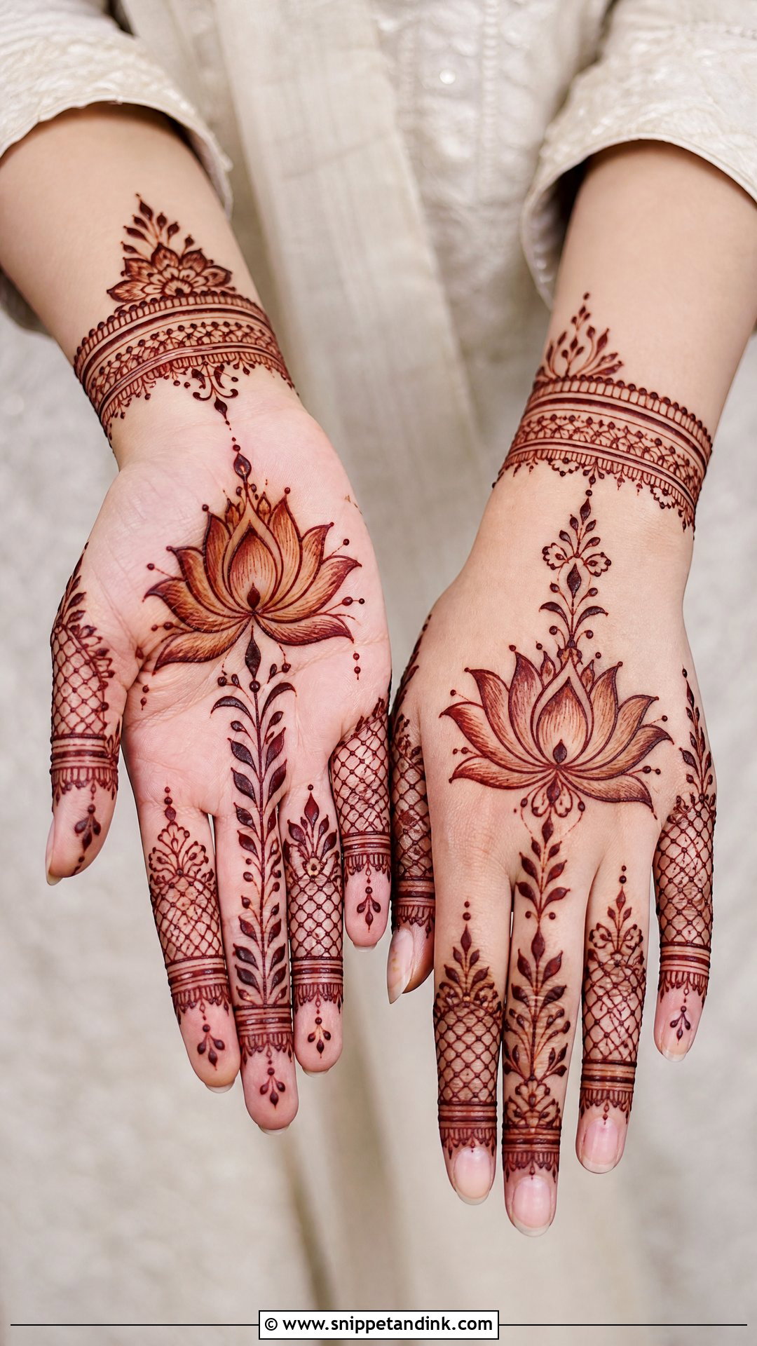 Simple Bridal Mehndi Design With Lotus - Snippet and Ink - 20 New Simple Bridal Mehndi Designs
