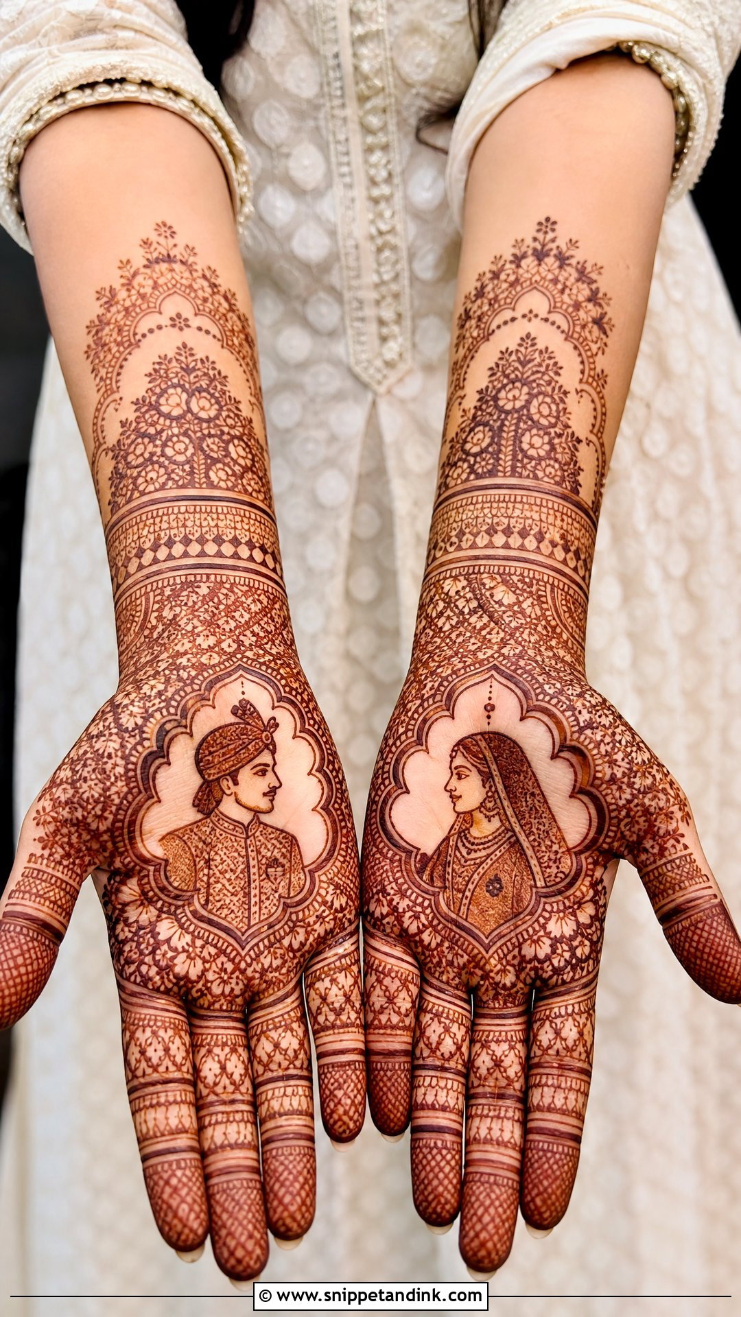 Simple Bridal Mehndi Design With Portrait - Snippet and Ink - 20 New Simple Bridal Mehndi Designs