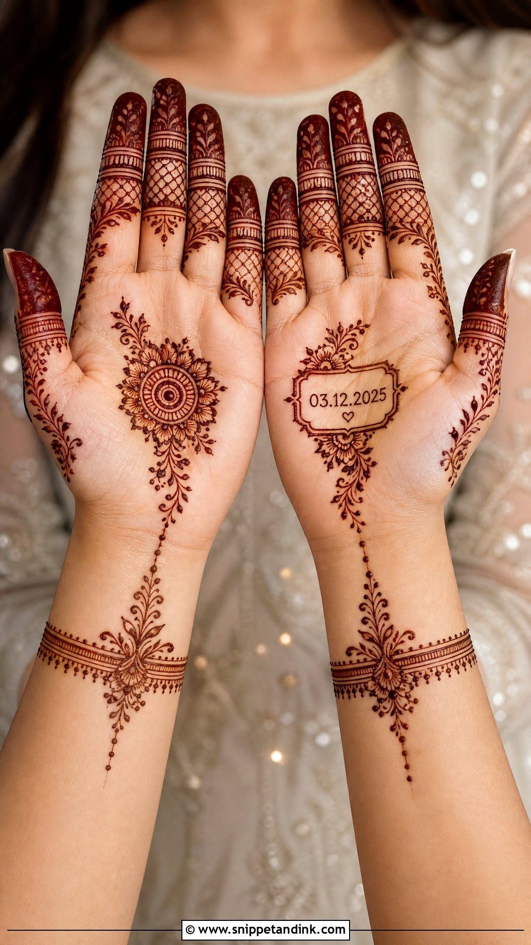 Simple Bridal Mehndi Design With Wedding Date - Snippet and Ink - 30 Simple Bridal Mehndi Designs