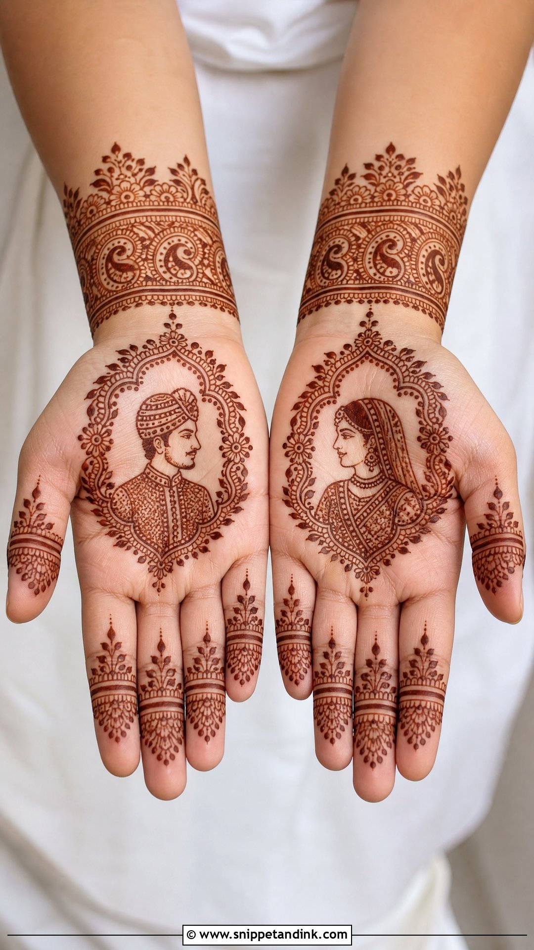 Simple Bridal Mehndi With Bride And Groom Art - Snippet and Ink - 20 Simple Easy Bridal Mehndi Designs