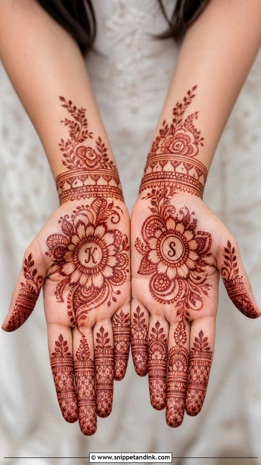 Simple Bridal Mehndi With Initials - Snippet and Ink - 20 Simple Bride Mehndi Designs