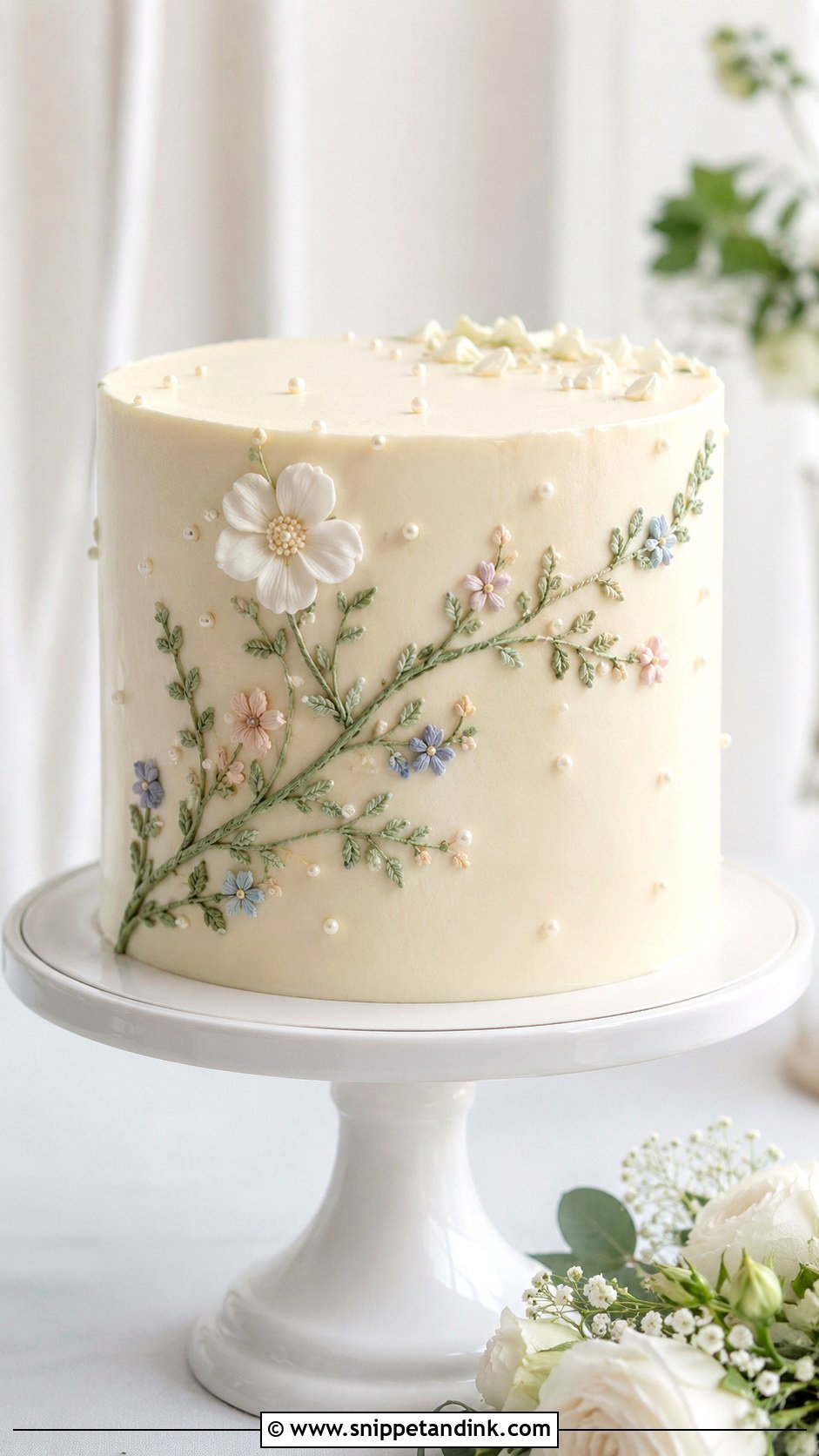 Simple Embroidery Wedding Cake - Snippet and Ink - 20 Embroidery Cake Design Ideas for Wedding