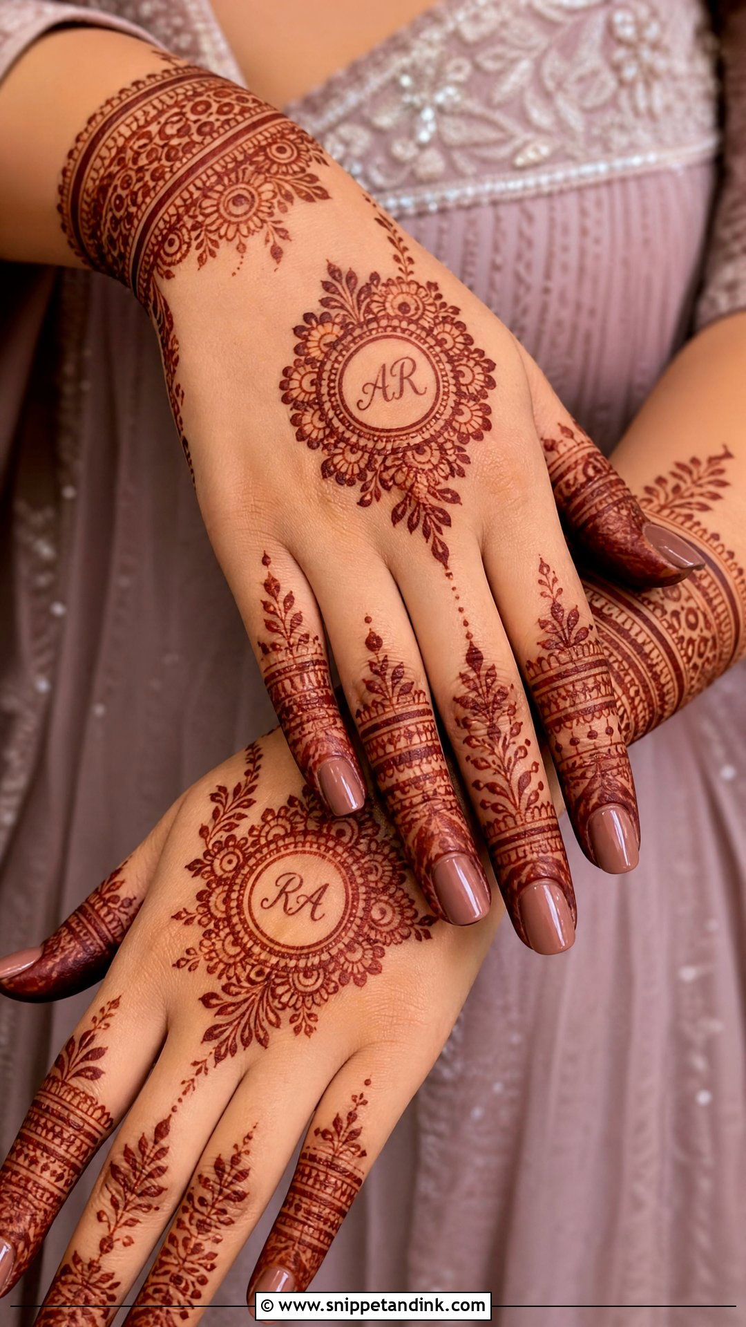 Simple Engagement Mehndi Design With Initials - Snippet and Ink - 25 Simple Engagement Mehndi Designs