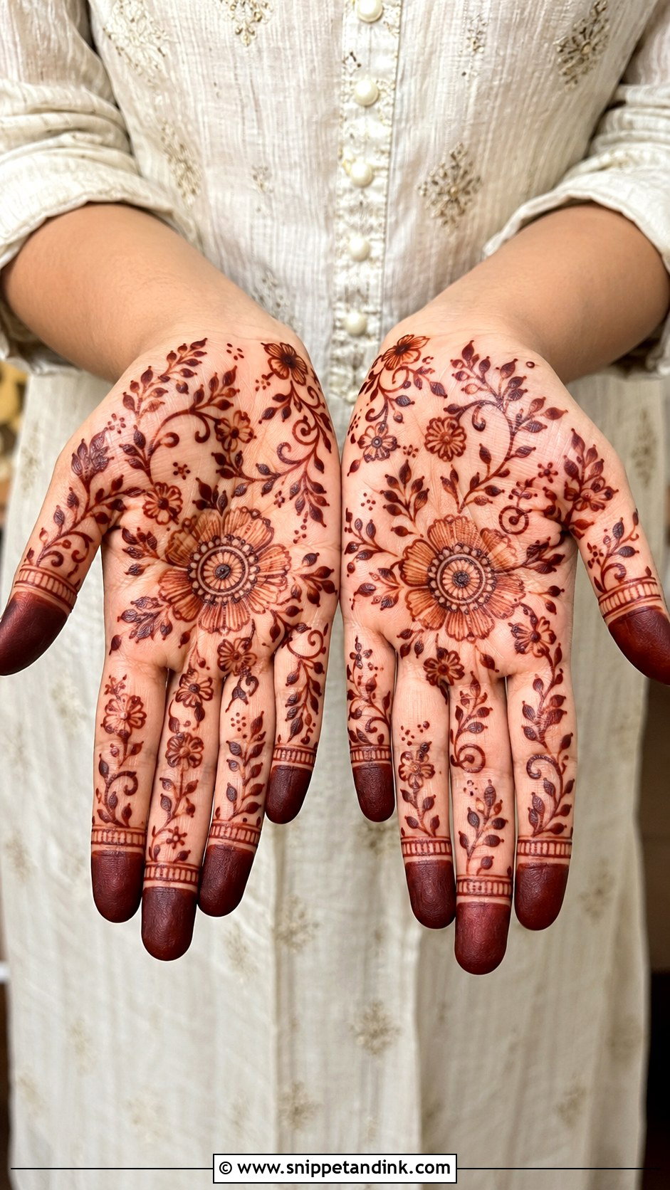 Simple Floral Front Palm Mehndi Design - Snippet and Ink - 35 Simple Front Palm Mehndi Designs