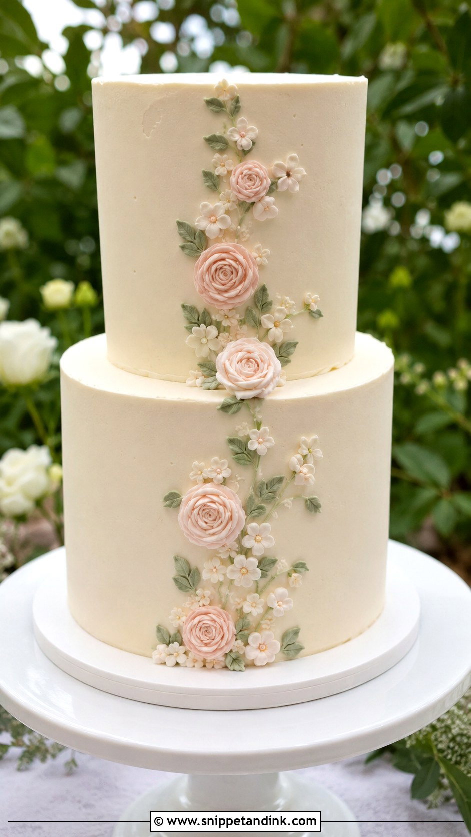 Simple Floral Piped Wedding Cake - Snippet and Ink - 25 Simple Wedding Cake Piping